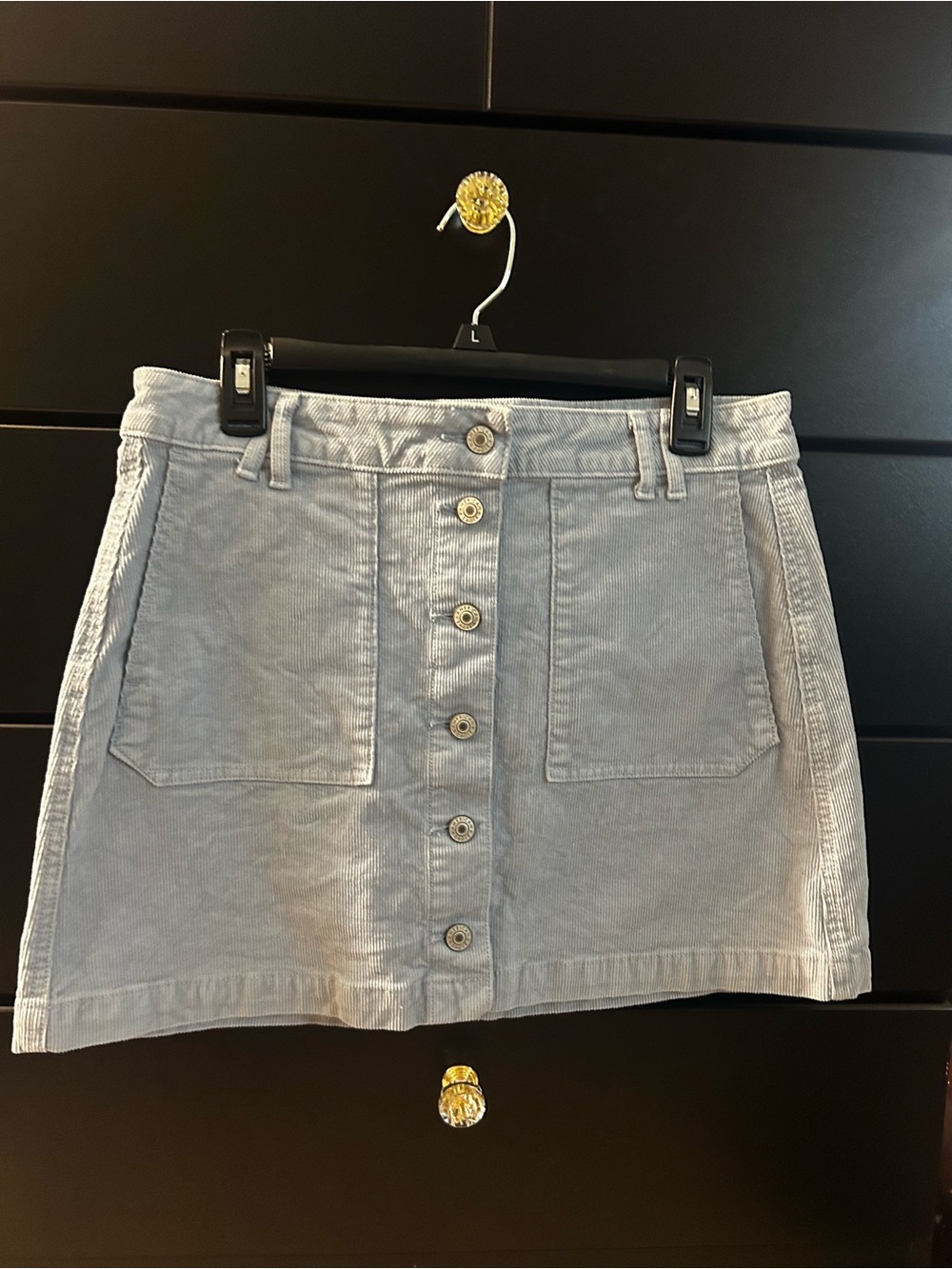 Casual Button-Front Corduroy Mini Skirt in Light Blue